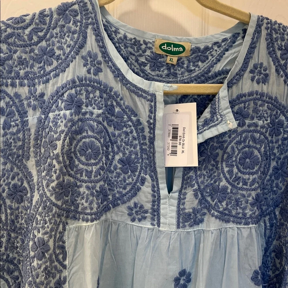 NWT Blue Embroidered Cotton Dress - Picture 2 of 10